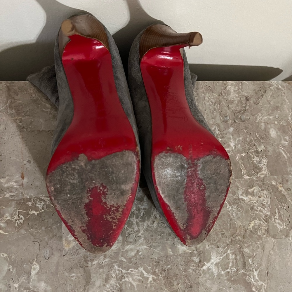 Christian Louboutin Gray Suede Ankle Boots - Picture 4 of 4